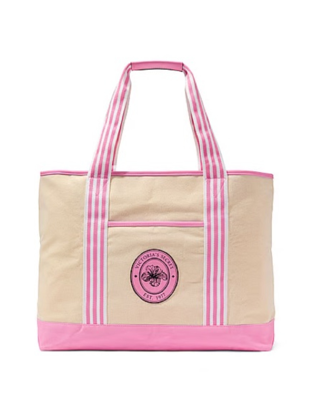 Victoria's Secret Cream and Pink Canvas Tote Bag